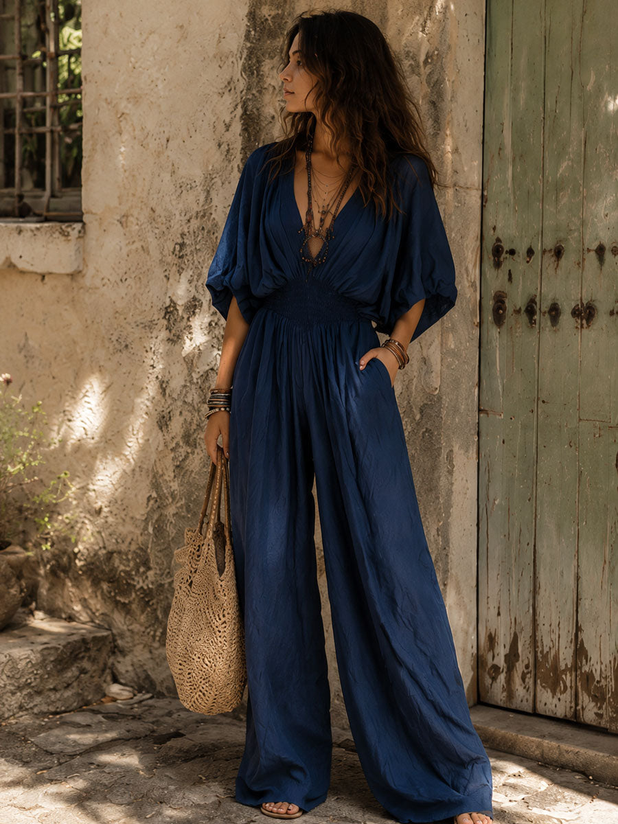 Tuta jumpsuit boho indaco – dettaglio 3