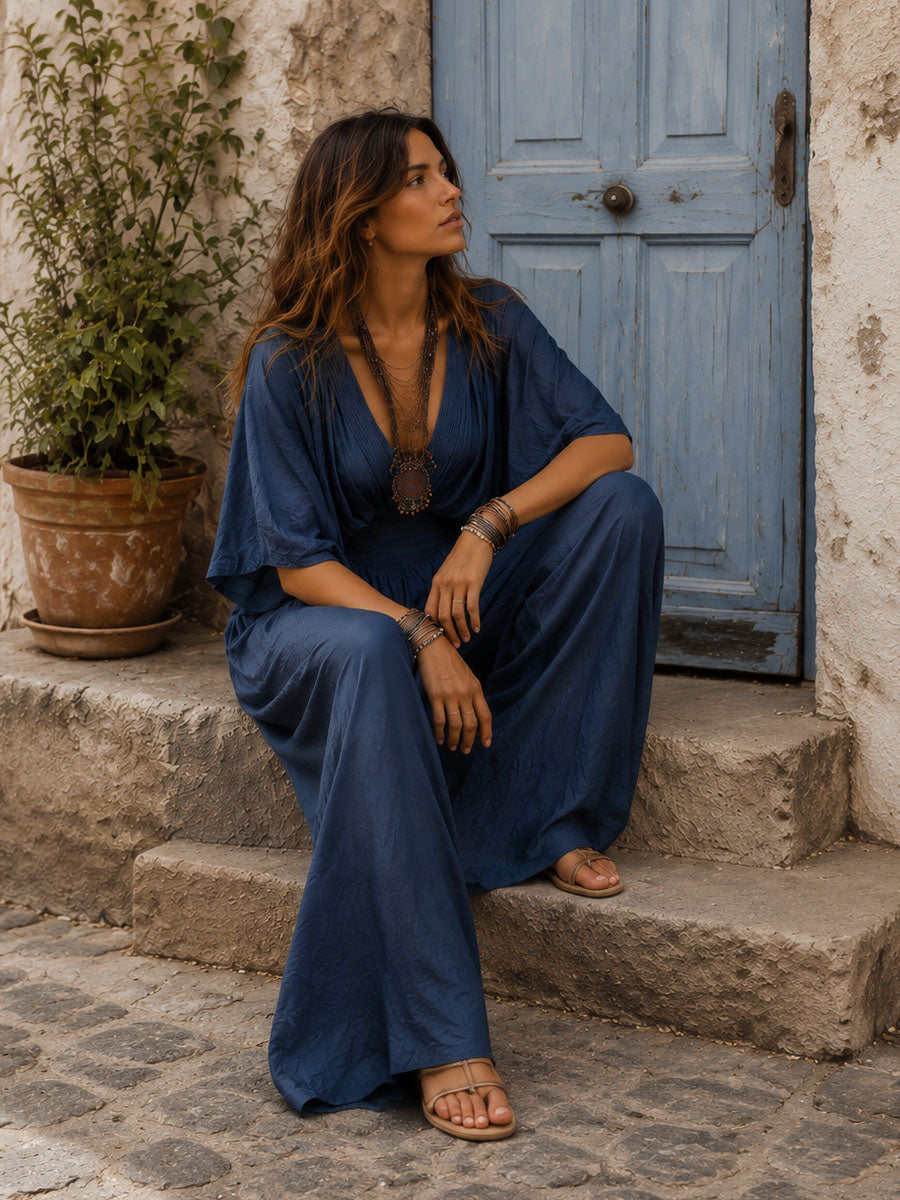 Tuta jumpsuit boho indaco – dettaglio 2