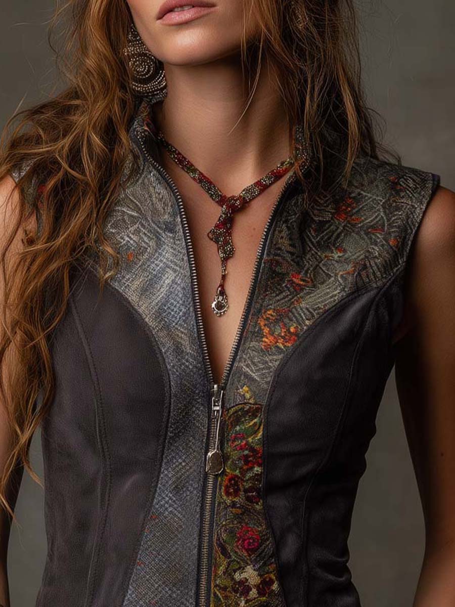 Gilet patchwork in ecocamoscio grigio scuro – dettaglio 5