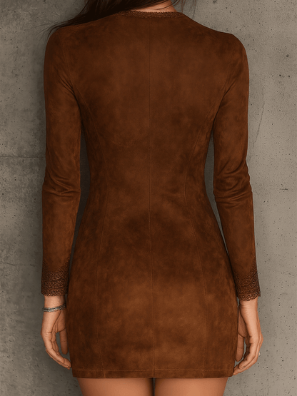 Vestito mini in camoscio caramello – dettaglio 2