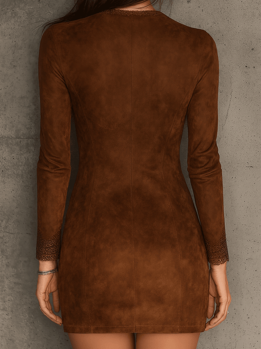 Vestito mini in camoscio caramello – dettaglio 2