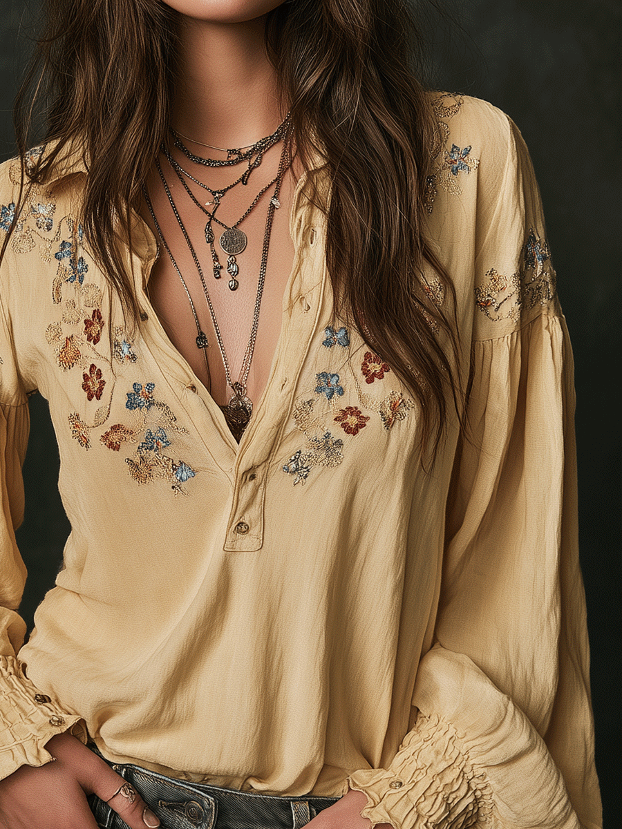 Camicia gialla in cotone ricamata – dettaglio 3