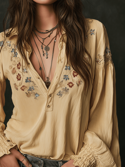 Camicia gialla in cotone ricamata – dettaglio 3