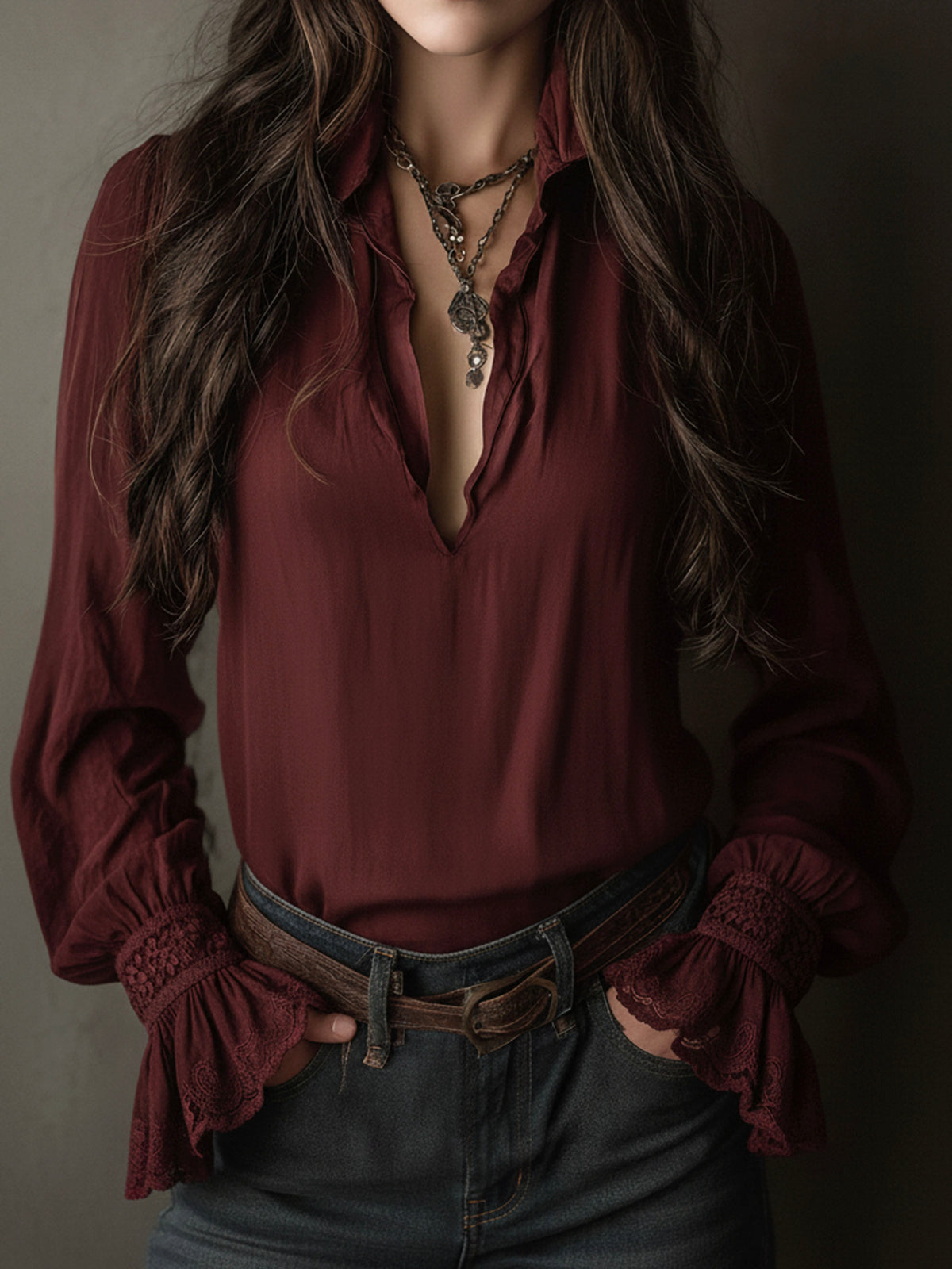 Blusa boho rosso vino – vista frontale