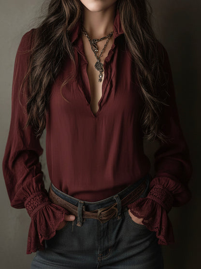 Blusa boho rosso vino – vista frontale
