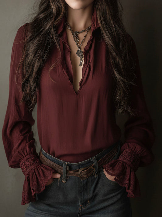 Blusa boho rosso vino – vista frontale