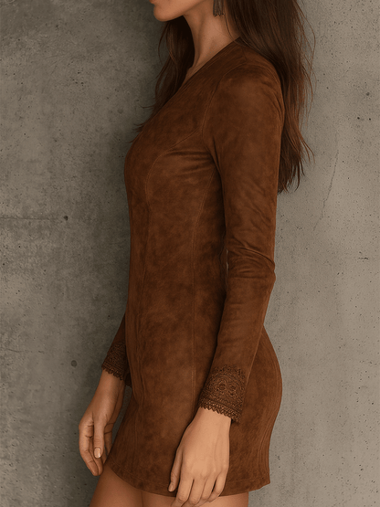 Vestito mini in camoscio caramello – dettaglio 5