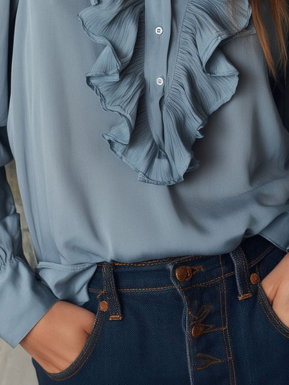Camicetta in chiffon azzurro polvere – dettaglio 9