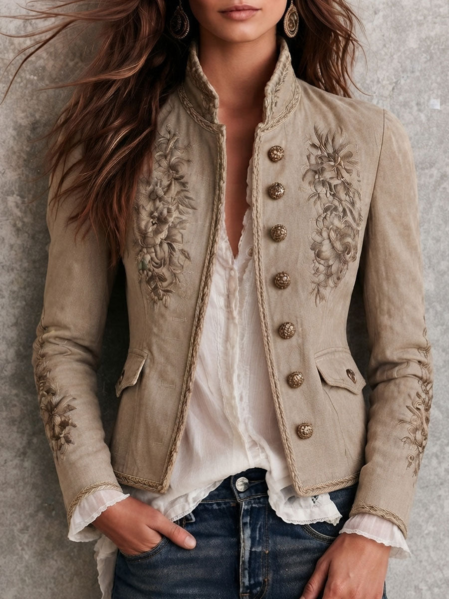 Giacca beige con ricamo floreale – vista 9