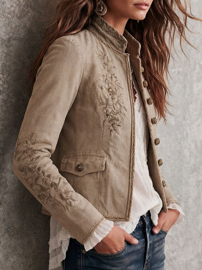 Giacca beige con ricamo floreale – vista 3