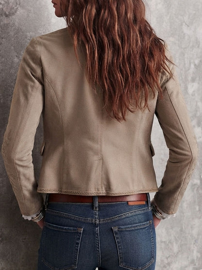 Giacca beige con ricamo floreale – vista 4