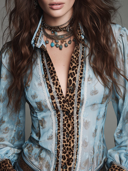 Blusa aderente leopardata con bordo in pizzo – dettaglio 4