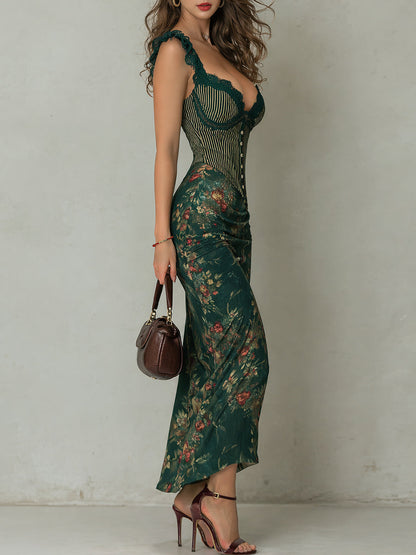 Vestito lungo verde muschio – dettaglio