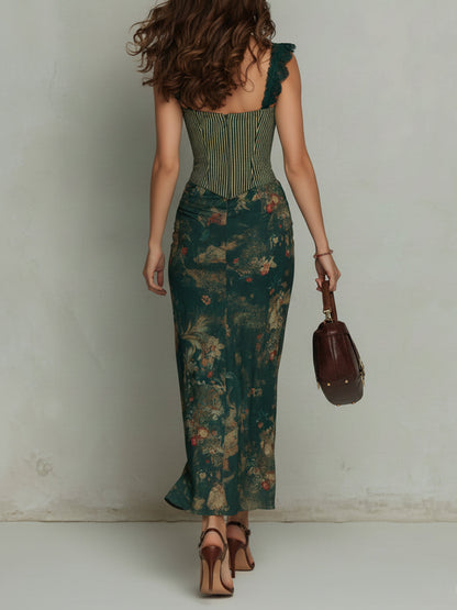 Vestito lungo verde muschio – vista laterale