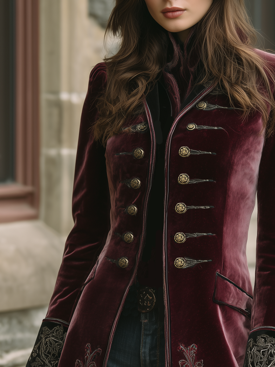 Cappotto in velluto rosso ricamato – dettaglio 3
