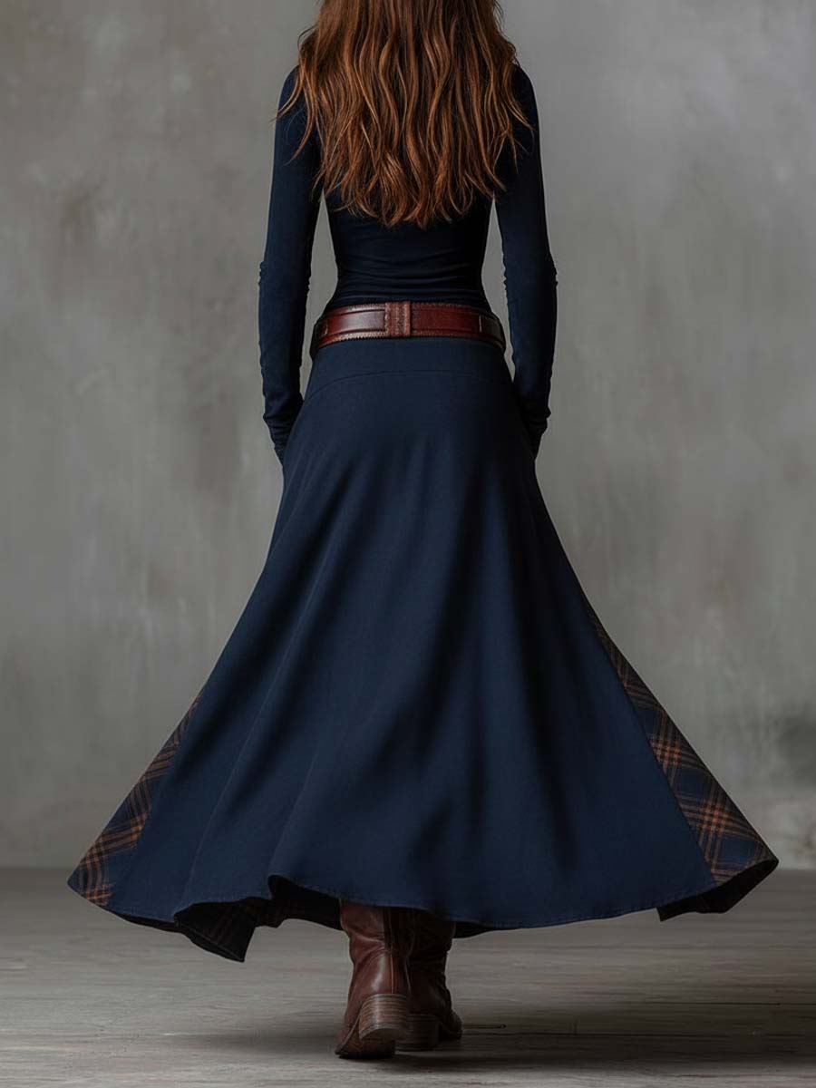 Vestito lungo blu navy patchwork – dettaglio 2