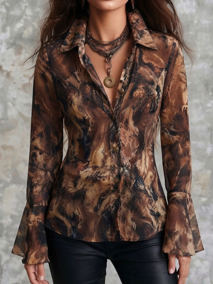 Blusa boho in chiffon toni terra – vista 7