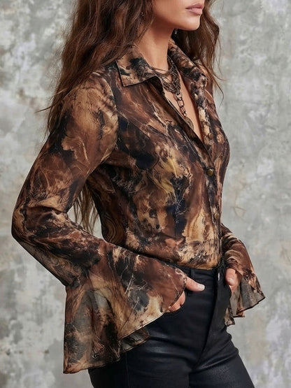 Blusa boho in chiffon toni terra – vista 5