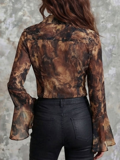 Blusa boho in chiffon toni terra – vista 4
