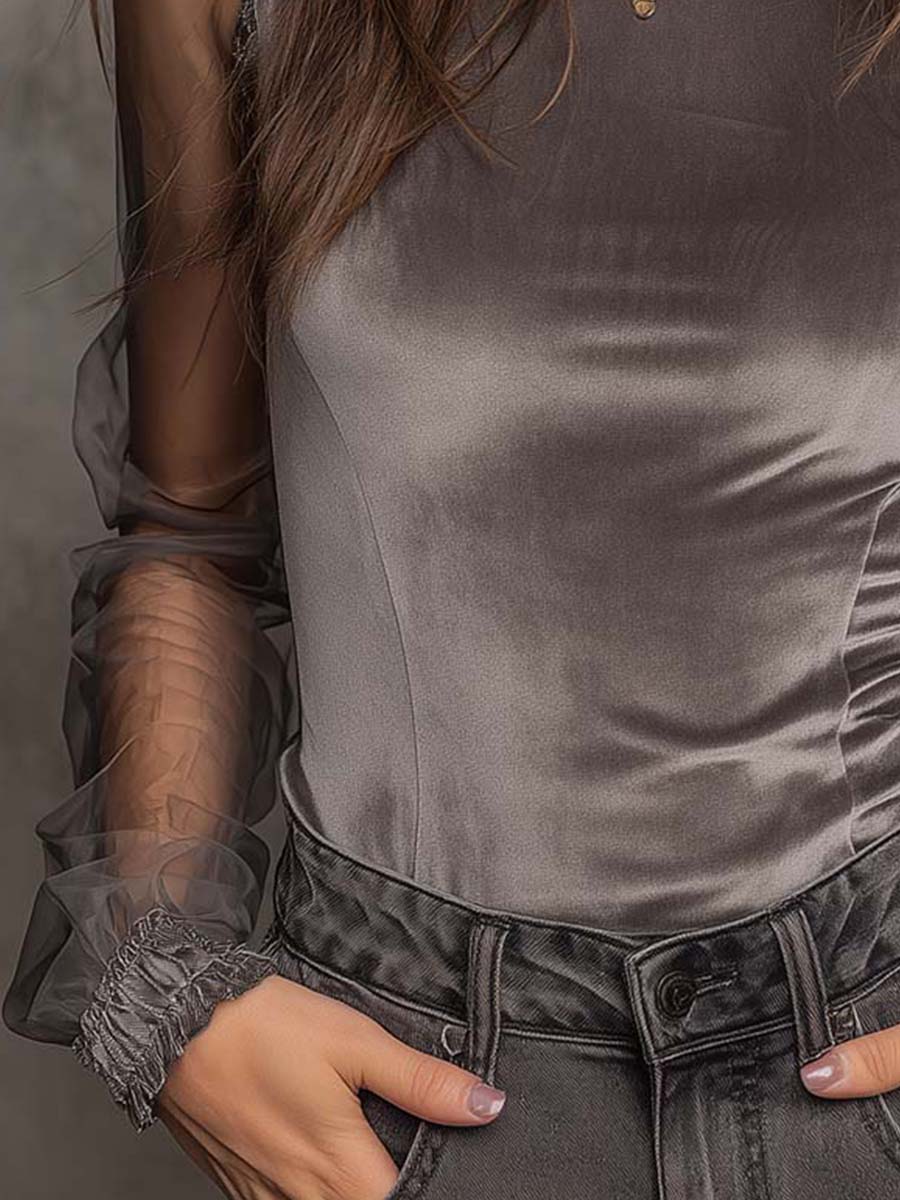 Top in velluto e rete grigio grafite – dettaglio 5