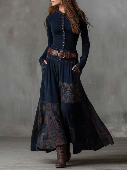 Vestito lungo blu navy patchwork – dettaglio 3