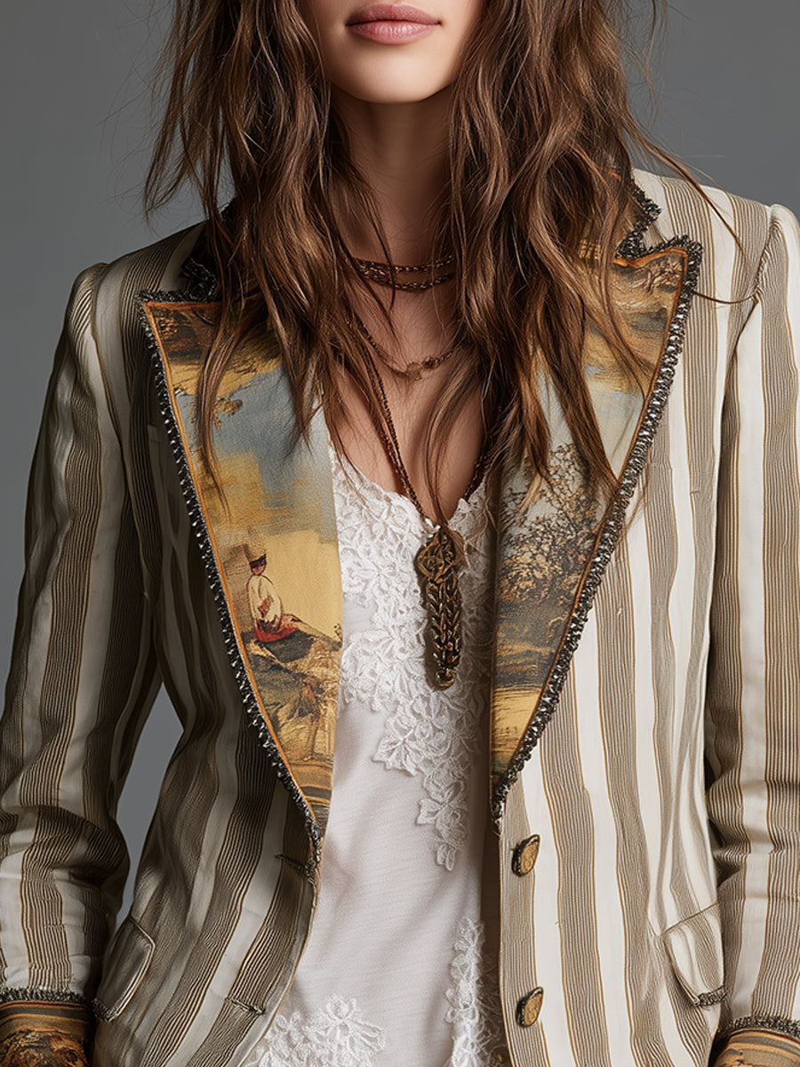 Blazer boho a righe kaki – look completo