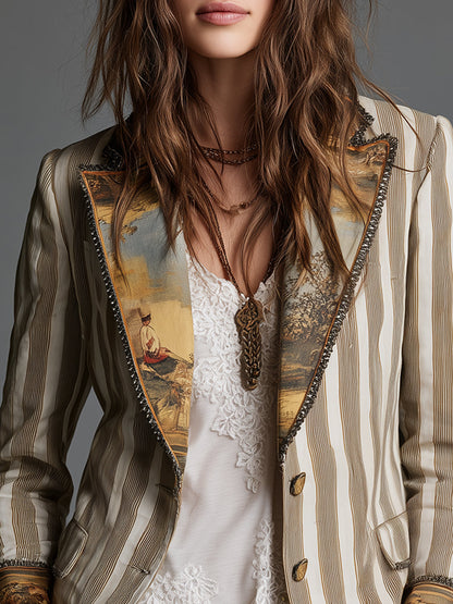Blazer boho a righe kaki – look completo