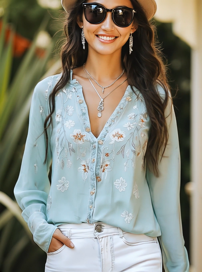 Camicia bohémien ricamata verde – dettaglio 2