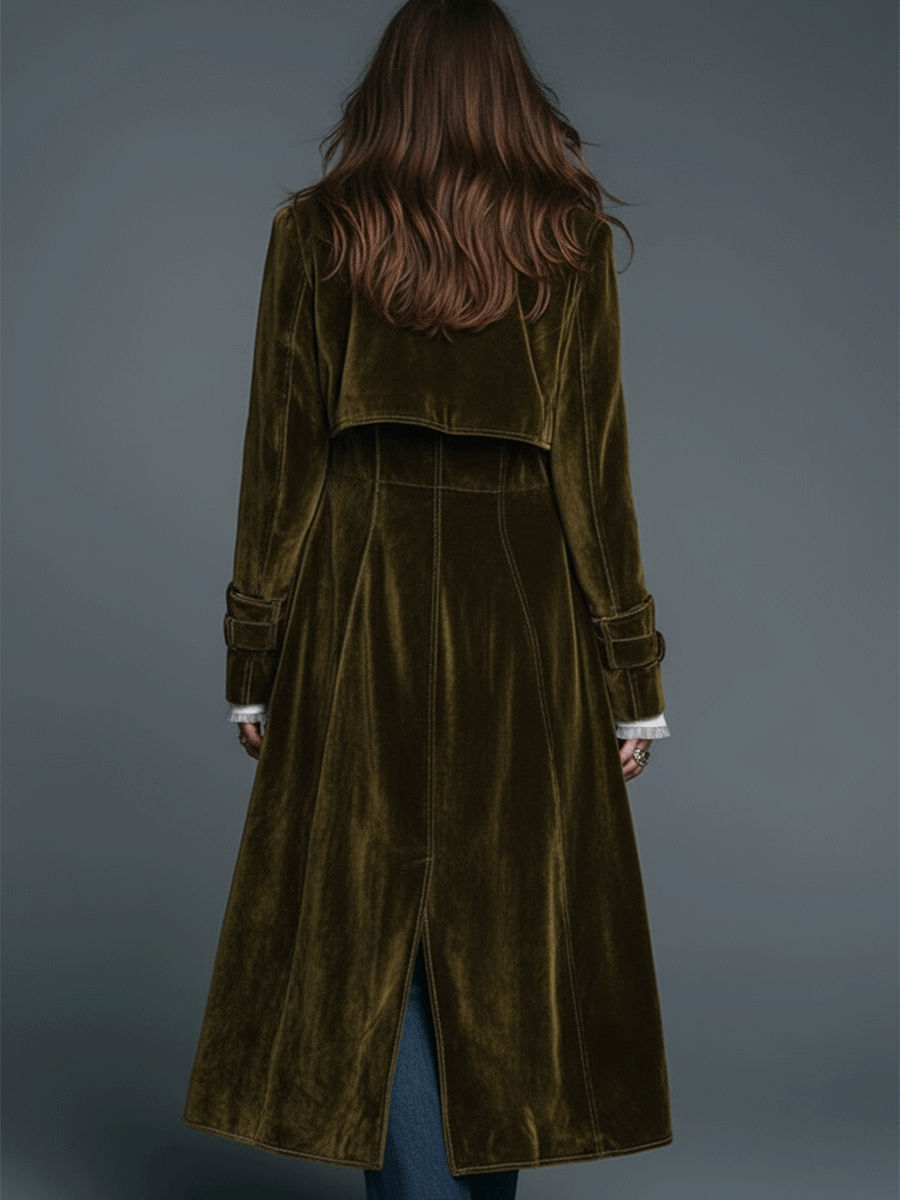 Cappotto lungo in velluto verde oliva – dettaglio 3