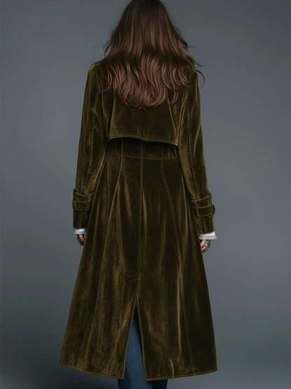 Cappotto lungo in velluto verde oliva – dettaglio 3