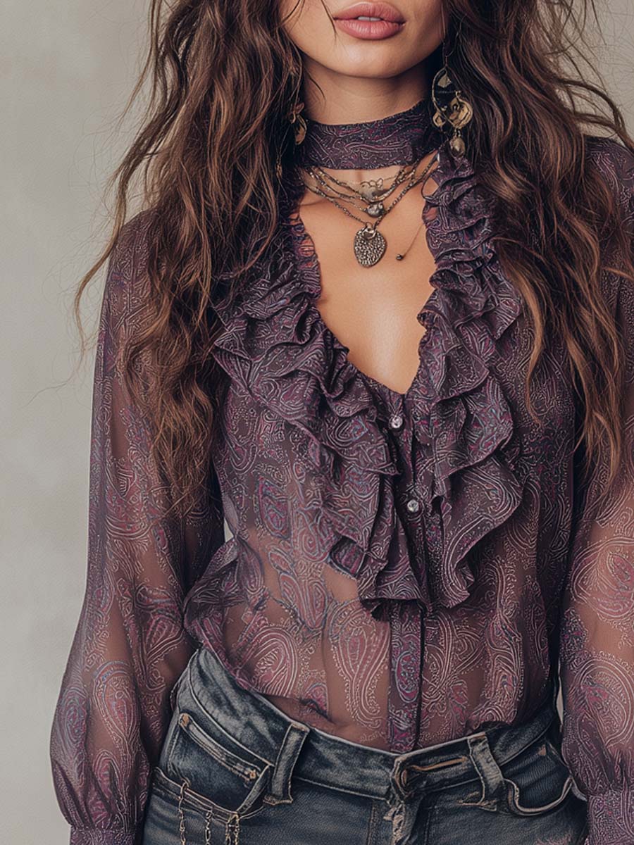 Camicetta viola in chiffon paisley – dettaglio 2