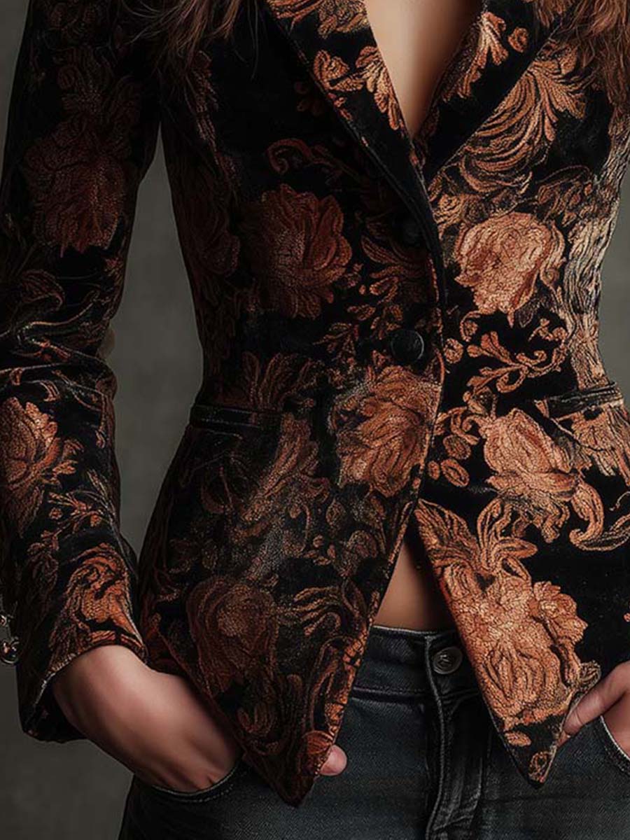 Blazer in velluto nero floreale – vista posteriore