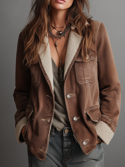Cappotto in denim foderato marrone – vista frontale