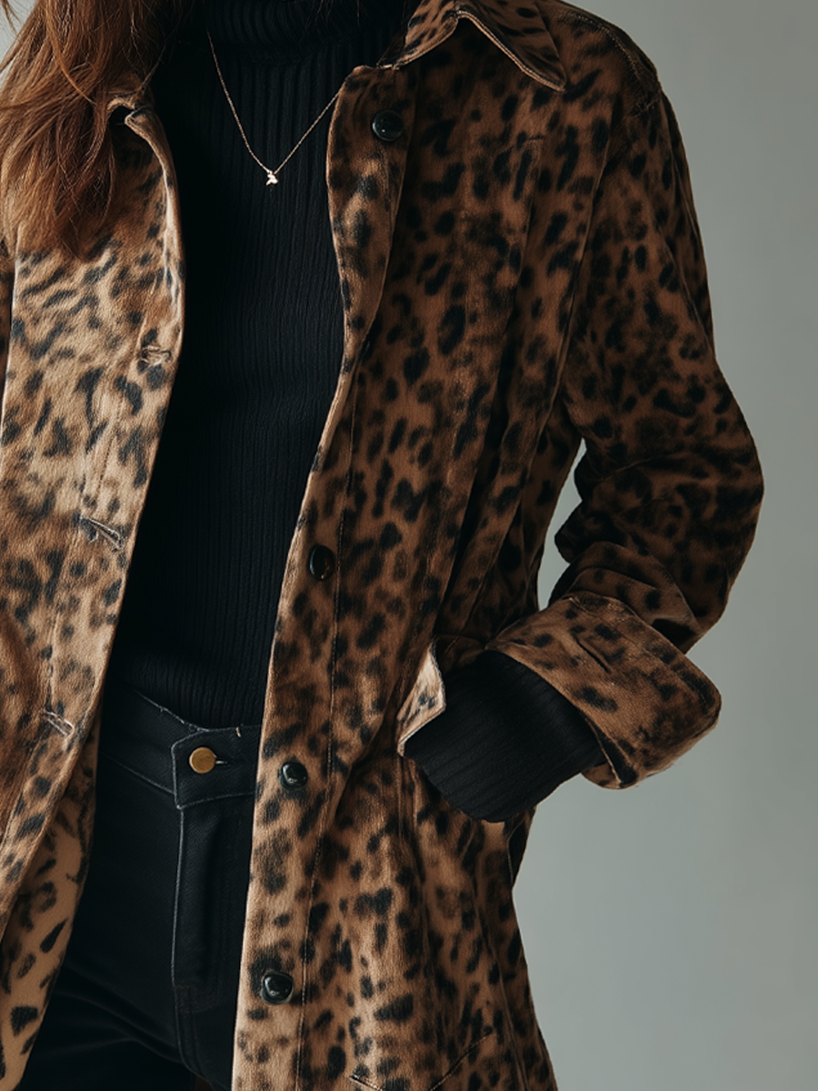 Giacca in camoscio leopardato marrone – dettaglio 6