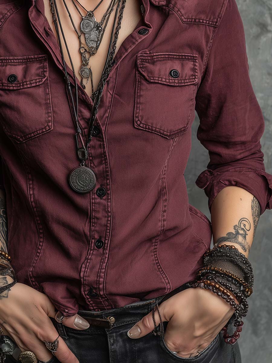 Camicetta di jeans rosso retrò – dettaglio 5