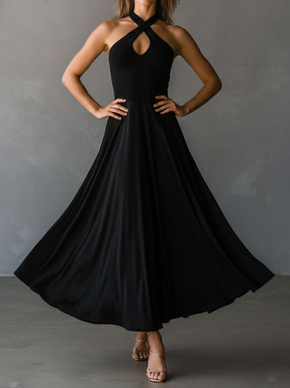 Vestito midi nero halter – look completo