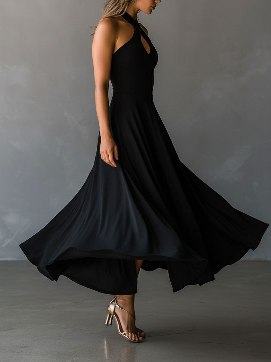 Vestito midi nero halter – vista laterale