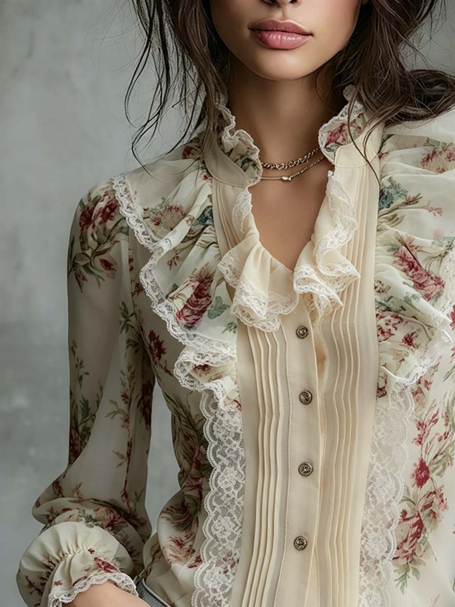 Camicetta vintage giallo chiaro con pizzo floreale – vista posteriore