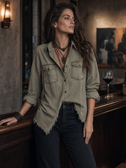 Blusa vintage lavata verde – vista d'insieme