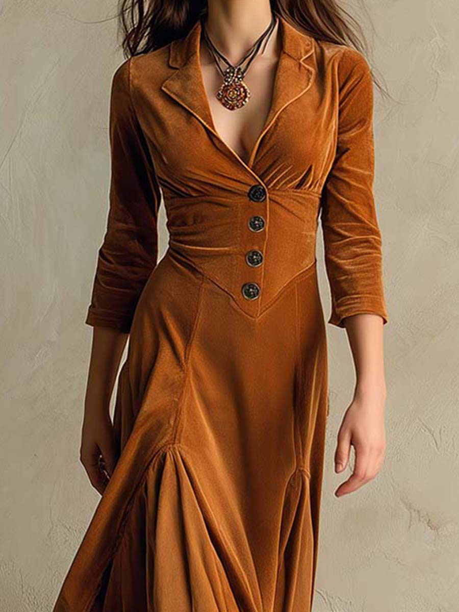 Vestito lungo in velluto caramello – vista posteriore