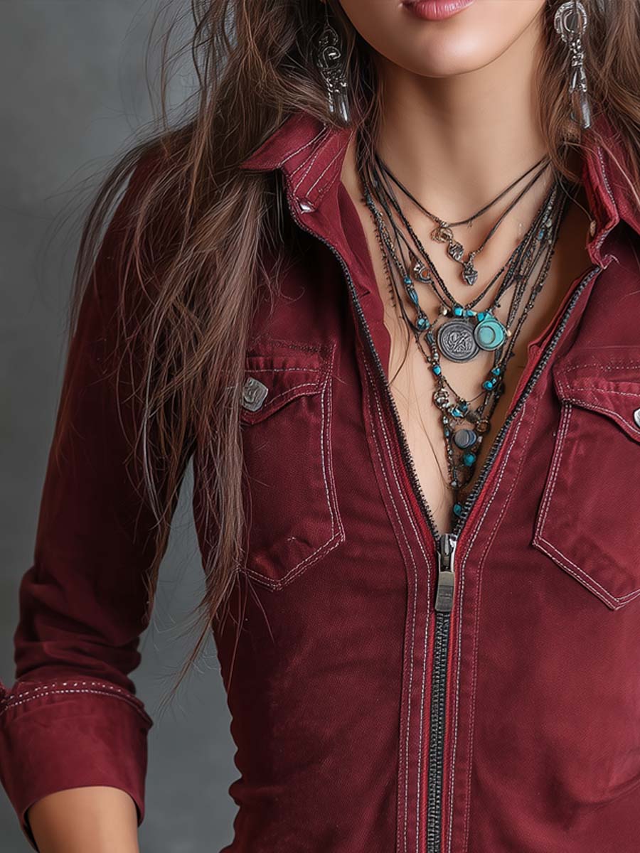 Camicia di jeans vintage rosso cipria – dettaglio 3