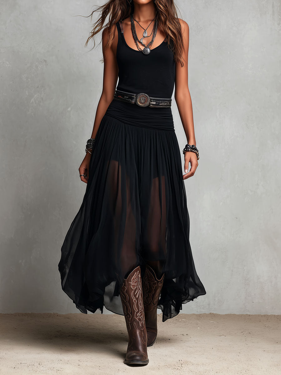 Vestito lungo boho western – look completo
