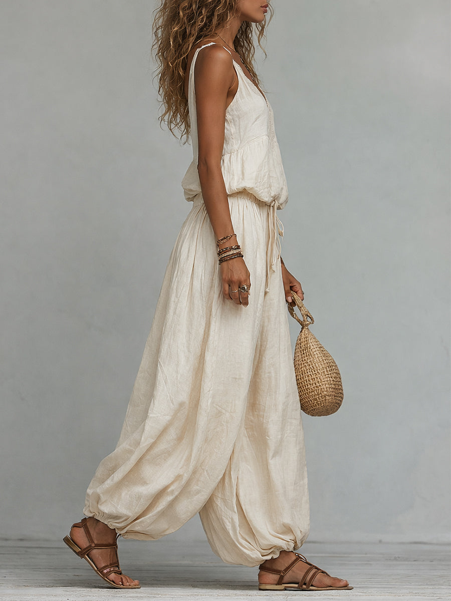 Coordinato boho gilet ricamato e pantaloni a palloncino – vista posteriore