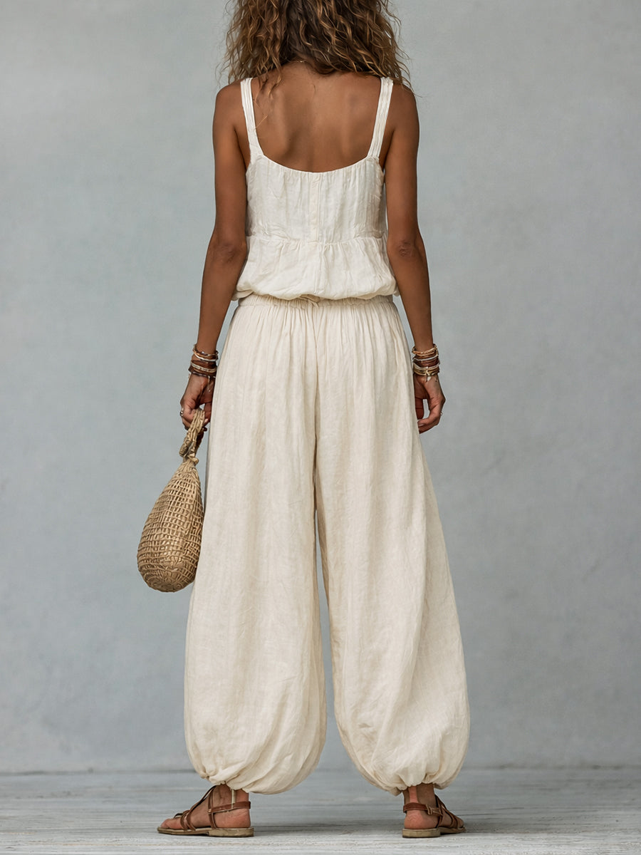Coordinato boho gilet ricamato e pantaloni a palloncino – dettaglio