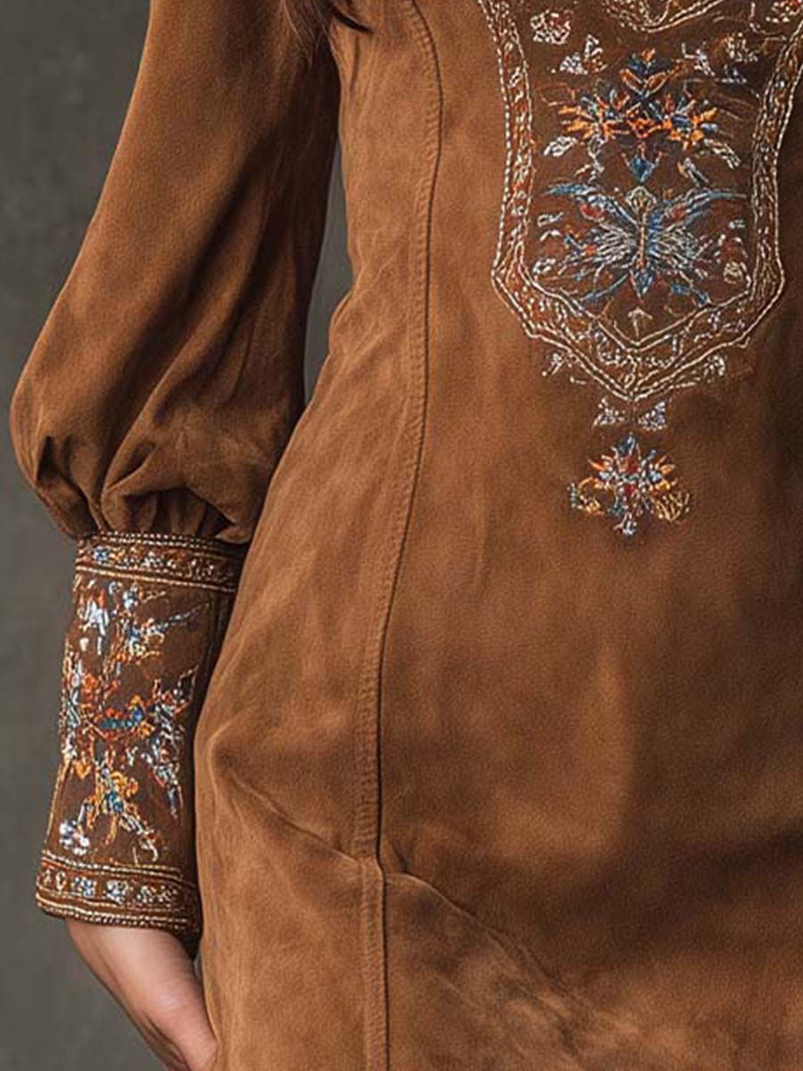 Vestito mini in camoscio caramello – look completo