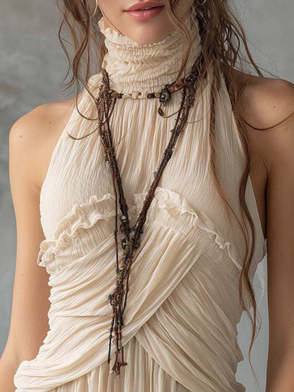 Top halter in chiffon plissettato – vista 8