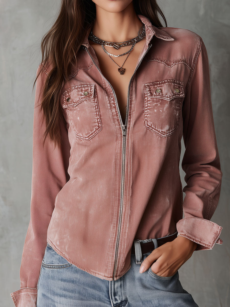 Camicia di jeans rosa antico – vista frontale