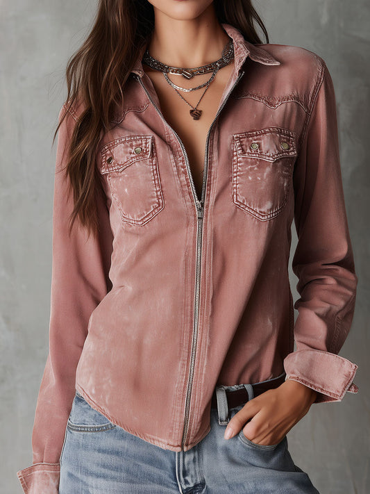 Camicia di jeans rosa antico – vista frontale