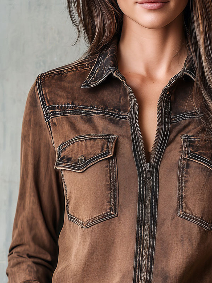 Giacca camicia marrone lavata – vista d'insieme