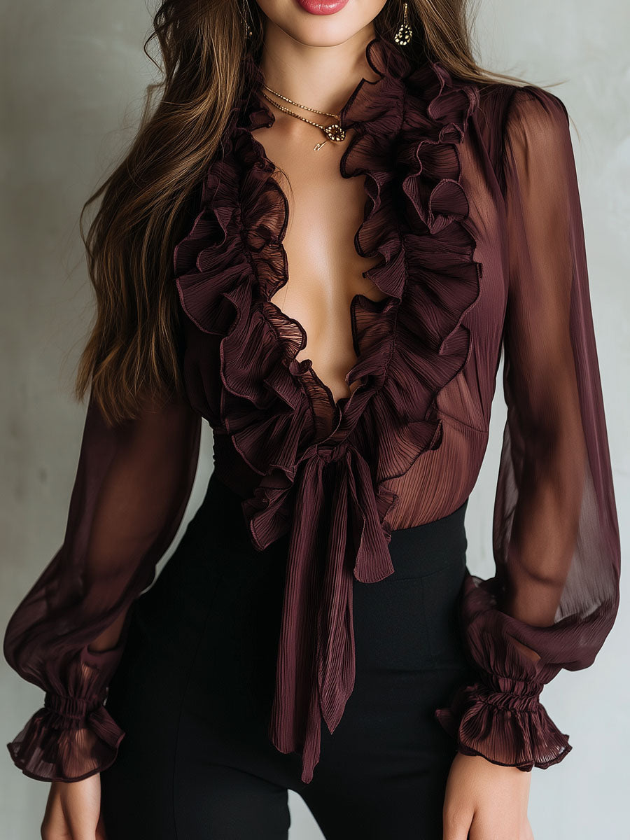 Camicetta in chiffon prugna – vista frontale